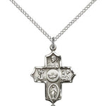 5 Way Cross Pendant, Sterling Silver - 18&quot; 1.2mm Sterling Silver Chain + Clasp