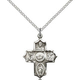 5 Way Cross Pendant, Sterling Silver - 18&quot; 1.2mm Sterling Silver Chain + Clasp