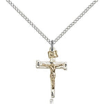 Nail Crucifix Pendant, Two-Tone - 18&quot; 1.2mm Sterling Silver Chain + Clasp