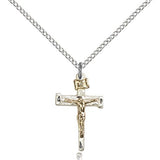 Nail Crucifix Pendant, Two-Tone - 18&quot; 1.2mm Sterling Silver Chain + Clasp