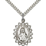 Scapular Medal, Sterling Silver - 24&quot; 2.4mm Rhodium Plate Endless Chain
