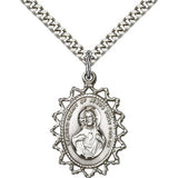 Scapular Medal, Sterling Silver - 24&quot; 2.4mm Rhodium Plate Endless Chain