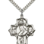 St. Philomena Vian Bos Jude Ger Medal, Sterling Silver - 24&quot; 2.4mm Rhodium Plate Endless Chain