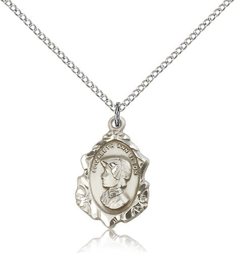 St. Elizabeth Ann Seton Medal, Sterling Silver - 18&quot; 1.2mm Sterling Silver Chain + Clasp