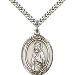 St. Alice Medal, Sterling Silver, Large - 24&quot; 2.4mm Rhodium Plate Chain + Clasp
