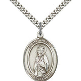 St. Alice Medal, Sterling Silver, Large - 24&quot; 2.4mm Rhodium Plate Chain + Clasp