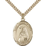 St. Teresa of Avila Medal, Gold Filled, Large - 24&quot; 2.4mm Gold Plated Chain + Clasp