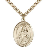St. Nicholas Medal, Gold Filled, Large - 24&quot; 2.4mm Gold Plated Chain + Clasp
