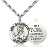 St. Christopher Medal, Sterling Silver - 24&quot; 2.4mm Rhodium Plate Endless Chain
