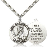 St. Christopher Medal, Sterling Silver - 24&quot; 2.4mm Rhodium Plate Endless Chain
