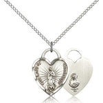 Our Lady of Guadalupe Heart Medal, Sterling Silver - 18&quot; 1.2mm Sterling Silver Chain + Clasp