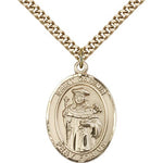 St. Casimir of Poland Medal, Gold Filled, Large - 24&quot; 2.4mm Gold Plated Chain + Clasp