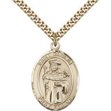 St. Casimir of Poland Medal, Gold Filled, Large - 24&quot; 2.4mm Gold Plated Chain + Clasp