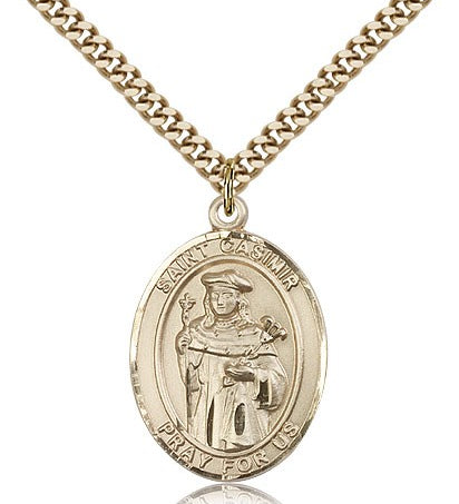 St. Casimir of Poland Medal, Gold Filled, Large - 24&quot; 2.4mm Gold Plated Chain + Clasp