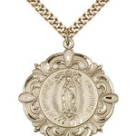 Our Lady of Guadalupe Medal, Gold Filled - 24&quot; 2.4mm Gold Plated Endless Chain