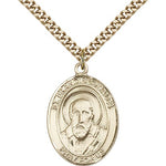 St. Francis De Sales Medal, Gold Filled, Large - 24&quot; 2.4mm Gold Plated Chain + Clasp