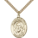St. Francis De Sales Medal, Gold Filled, Large - 24&quot; 2.4mm Gold Plated Chain + Clasp