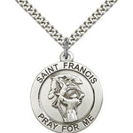 St. Francis Medal, Sterling Silver - 24&quot; 2.4mm Rhodium Plate Endless Chain