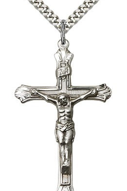 Crucifix Pendant, Sterling Silver - 24&quot; 2.4mm Rhodium Plate Endless Chain