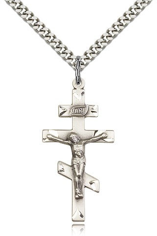 St. Andrew Medal, Sterling Silver - 24&quot; 2.4mm Rhodium Plate Endless Chain