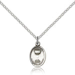 Holy Communion Medal, Sterling Silver - 18&quot; 1.2mm Sterling Silver Chain + Clasp