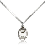 Holy Communion Medal, Sterling Silver - 18&quot; 1.2mm Sterling Silver Chain + Clasp