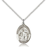 St. Gabriel the Archangel Medal, Sterling Silver, Medium - 18&quot; 1.2mm Sterling Silver Chain + Clasp
