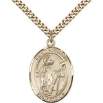 St. Richard Medal, Gold Filled, Large - 24&quot; 2.4mm Gold Plated Chain + Clasp
