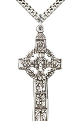 Scriptures Cross Pendant, Sterling Silver - 24&quot; 2.4mm Rhodium Plate Endless Chain