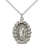 Our Lady of Guadalupe Medal, Sterling Silver - 18&quot; 1.2mm Sterling Silver Chain + Clasp