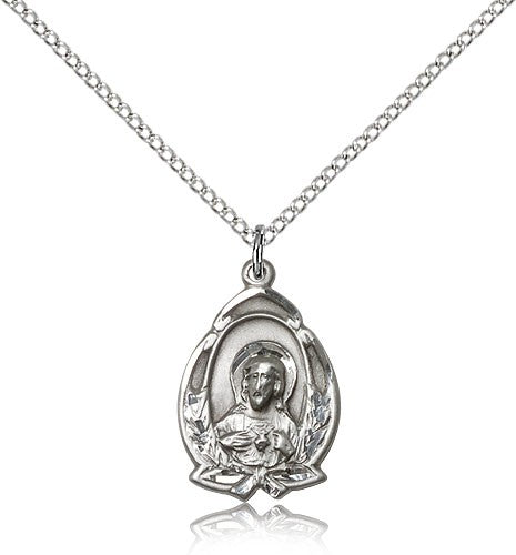 Scapular Medal, Sterling Silver - 18&quot; 1.2mm Sterling Silver Chain + Clasp