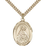 Our Lady of Olives Medal, Gold Filled, Large - 24&quot; 2.4mm Gold Plated Chain + Clasp