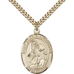 St. Gabriel the Archangel Medal, Gold Filled, Large - 24&quot; 2.4mm Gold Plated Chain + Clasp