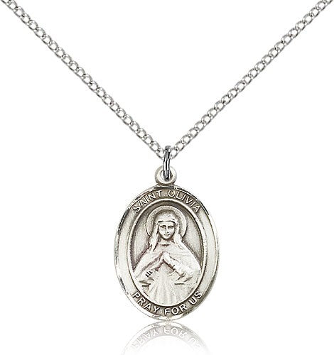 St. Olivia Medal, Sterling Silver, Medium - 18&quot; 1.2mm Sterling Silver Chain + Clasp