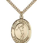 St. Sebastian Golf Medal, Gold Filled, Large - 24&quot; 2.4mm Gold Plated Chain + Clasp