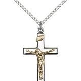 Crucifix Pendant, Two-Tone - 18&quot; 1.2mm Sterling Silver Chain + Clasp