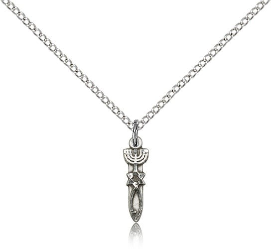 Menorah Star Fish Medal, Sterling Silver - 18&quot; 1.2mm Sterling Silver Chain + Clasp