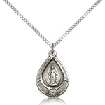 Miraculous Medal, Sterling Silver - 18&quot; 1.2mm Sterling Silver Chain + Clasp