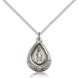 Miraculous Medal, Sterling Silver - 18&quot; 1.2mm Sterling Silver Chain + Clasp