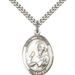 St. Andrew the Apostle Medal, Sterling Silver, Large - 24&quot; 2.4mm Rhodium Plate Chain + Clasp
