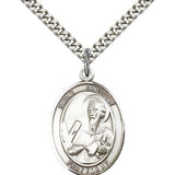 St. Andrew the Apostle Medal, Sterling Silver, Large - 24&quot; 2.4mm Rhodium Plate Chain + Clasp