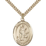 St. Hubert of Liege Medal, Gold Filled, Large - 24&quot; 2.4mm Gold Plated Chain + Clasp