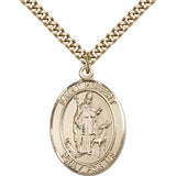 St. Hubert of Liege Medal, Gold Filled, Large - 24&quot; 2.4mm Gold Plated Chain + Clasp