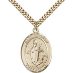 St. Clement Medal, Gold Filled, Large - 24&quot; 2.4mm Gold Plated Chain + Clasp