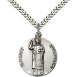 St. Stephen Medal, Sterling Silver - 24&quot; 2.4mm Rhodium Plate Endless Chain