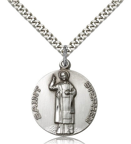 St. Stephen Medal, Sterling Silver - 24&quot; 2.4mm Rhodium Plate Endless Chain