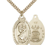 St. Christopher Air Force Medal, Gold Filled - 24&quot; 2.4mm Gold Plated Endless Chain