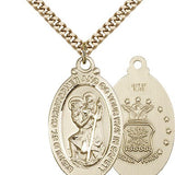St. Christopher Air Force Medal, Gold Filled - 24&quot; 2.4mm Gold Plated Endless Chain