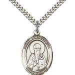 St. Athanasius Medal, Sterling Silver, Large - 24&quot; 2.4mm Rhodium Plate Chain + Clasp