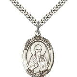 St. Athanasius Medal, Sterling Silver, Large - 24&quot; 2.4mm Rhodium Plate Chain + Clasp